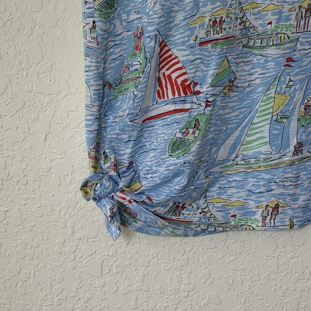 Lilly‎ Pulitzer Top T Shirt Sz XS Preppy Sailboat Coastal Cotton Casual Nautical - Picture 2 of 10